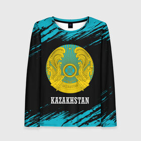 Женский лонгслив 3D с принтом KAZAKHSTAN / КАЗАХСТАН в Тюмени, 100% полиэстер | длинные рукава, круглый вырез горловины, полуприлегающий силуэт | flag | kazakhstan | qazaqstan | герб | захах | казахстан | кахахи | лого | нур султан | республика | символ | страна | флаг