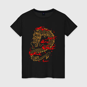 Женская футболка хлопок с принтом Китайский дракон в Тюмени, 100% хлопок | прямой крой, круглый вырез горловины, длина до линии бедер, слегка спущенное плечо | china | chineese | cloud | culture | dragon | long | lun | serpent | snake | девять сыновей дракона | дилун | змей | инлун | китай | китайская | культура | лун | лунван | облачный | поднебесная | поднебесный | путешествия | тяньлун