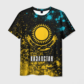 Мужская футболка 3D с принтом КАЗАХСТАН / KAZAKHSTAN в Тюмени, 100% полиэфир | прямой крой, круглый вырез горловины, длина до линии бедер | flag | kazakhstan | qazaqstan | герб | захах | казахстан | кахахи | лого | нур султан | республика | символ | страна | флаг