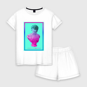 Женская пижама с шортиками хлопок с принтом Vaporwave 10 в Тюмени, 100% хлопок | футболка прямого кроя, шорты свободные с широкой мягкой резинкой | electronica | music | киберпанк | лаунж | музыка | поп | скульптура