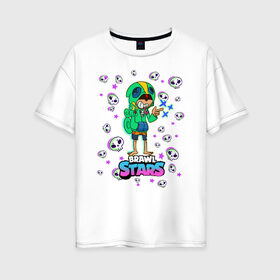 Женская футболка хлопок Oversize с принтом Brawl STARS(Леон) в Тюмени, 100% хлопок | свободный крой, круглый ворот, спущенный рукав, длина до линии бедер
 | brawl | leon | moba | stars | supercell | игра | коллаж | леон | паттерн