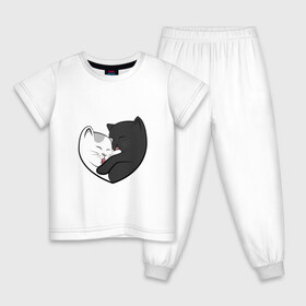 Детская пижама хлопок с принтом Влюблённые котики в Тюмени, 100% хлопок |  брюки и футболка прямого кроя, без карманов, на брюках мягкая резинка на поясе и по низу штанин
 | Тематика изображения на принте: арт | белая кошка | белый кот | влюблённые | кот | кот и кошка | кошка | любовь | пара | рисунок | чёрная кошка | чёрный кот
