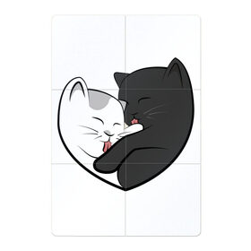 Магнитный плакат 2Х3 с принтом Влюблённые котики в Тюмени, Полимерный материал с магнитным слоем | 6 деталей размером 9*9 см | Тематика изображения на принте: арт | белая кошка | белый кот | влюблённые | кот | кот и кошка | кошка | любовь | пара | рисунок | чёрная кошка | чёрный кот