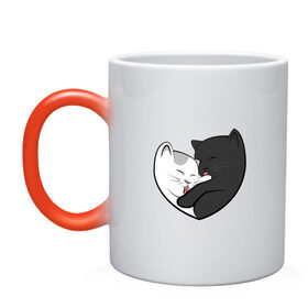 Кружка хамелеон с принтом Влюблённые котики в Тюмени, керамика | меняет цвет при нагревании, емкость 330 мл | арт | белая кошка | белый кот | влюблённые | кот | кот и кошка | кошка | любовь | пара | рисунок | чёрная кошка | чёрный кот