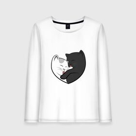 Женский лонгслив хлопок с принтом Влюблённые котики в Тюмени, 100% хлопок |  | Тематика изображения на принте: арт | белая кошка | белый кот | влюблённые | кот | кот и кошка | кошка | любовь | пара | рисунок | чёрная кошка | чёрный кот