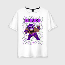 Женская футболка хлопок Oversize с принтом Brawl STARS (EL RUDO) в Тюмени, 100% хлопок | свободный крой, круглый ворот, спущенный рукав, длина до линии бедер
 | brawl | el rudo | leon | moba | stars | supercell | игра | коллаж | паттерн