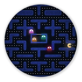 Коврик для мышки круглый с принтом Pacman в Тюмени, резина и полиэстер | круглая форма, изображение наносится на всю лицевую часть | pac man | pacman | аркады | пакмэн