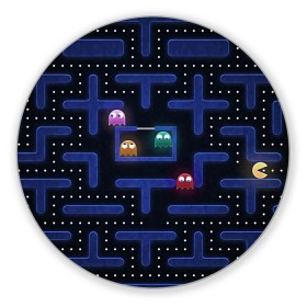 Коврик для мышки круглый с принтом Pacman в Тюмени, резина и полиэстер | круглая форма, изображение наносится на всю лицевую часть | Тематика изображения на принте: pac man | pacman | аркады | пакмэн