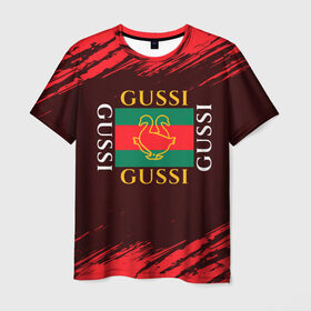 Мужская футболка 3D с принтом GUSSI / ГУСИ в Тюмени, 100% полиэфир | прямой крой, круглый вырез горловины, длина до линии бедер | Тематика изображения на принте: anti | antibrand | brand | fashion | gucci | gusi | gussi | logo | meme | memes | анти | антибренд | бренд | гуси | гуччи | забавные | лого | логотип | мем | мемы | мода | прикол | приколы | прикольные | символ