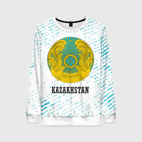 Женский свитшот 3D с принтом KAZAKHSTAN / КАЗАХСТАН в Тюмени, 100% полиэстер с мягким внутренним слоем | круглый вырез горловины, мягкая резинка на манжетах и поясе, свободная посадка по фигуре | flag | kazakhstan | qazaqstan | герб | захах | казахстан | кахахи | лого | нур султан | республика | символ | страна | флаг