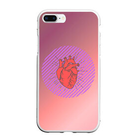 Чехол для iPhone 7Plus/8 Plus матовый с принтом Сердечко на розовом фоне в Тюмени, Силикон | Область печати: задняя сторона чехла, без боковых панелей | Тематика изображения на принте: круг | любовь | неон | полосатый | розовый | сердце | сияние | фиолетовый