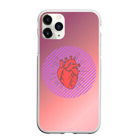 Чехол для iPhone 11 Pro матовый с принтом Сердечко на розовом фоне в Тюмени, Силикон |  | Тематика изображения на принте: круг | любовь | неон | полосатый | розовый | сердце | сияние | фиолетовый