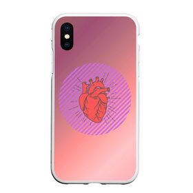 Чехол для iPhone XS Max матовый с принтом Сердечко на розовом фоне в Тюмени, Силикон | Область печати: задняя сторона чехла, без боковых панелей | Тематика изображения на принте: круг | любовь | неон | полосатый | розовый | сердце | сияние | фиолетовый