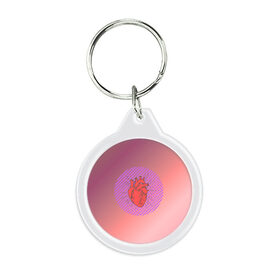 Брелок круглый с принтом Сердечко на розовом фоне в Тюмени, пластик и полированная сталь | круглая форма, металлическое крепление в виде кольца | круг | любовь | неон | полосатый | розовый | сердце | сияние | фиолетовый