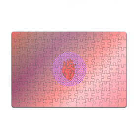 Пазл магнитный 126 элементов с принтом Сердечко на розовом фоне в Тюмени, полимерный материал с магнитным слоем | 126 деталей, размер изделия —  180*270 мм | Тематика изображения на принте: круг | любовь | неон | полосатый | розовый | сердце | сияние | фиолетовый