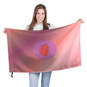 Флаг 3D с принтом Сердечко на розовом фоне в Тюмени, 100% полиэстер | плотность ткани — 95 г/м2, размер — 67 х 109 см. Принт наносится с одной стороны | Тематика изображения на принте: круг | любовь | неон | полосатый | розовый | сердце | сияние | фиолетовый