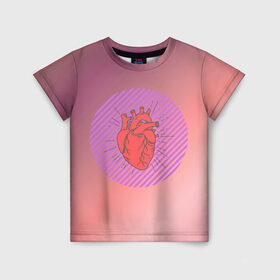Детская футболка 3D с принтом Сердечко на розовом фоне в Тюмени, 100% гипоаллергенный полиэфир | прямой крой, круглый вырез горловины, длина до линии бедер, чуть спущенное плечо, ткань немного тянется | круг | любовь | неон | полосатый | розовый | сердце | сияние | фиолетовый
