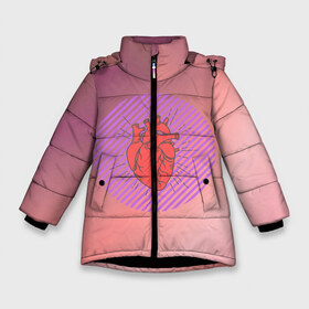 Зимняя куртка для девочек 3D с принтом Сердечко на розовом фоне в Тюмени, ткань верха — 100% полиэстер; подклад — 100% полиэстер, утеплитель — 100% полиэстер. | длина ниже бедра, удлиненная спинка, воротник стойка и отстегивающийся капюшон. Есть боковые карманы с листочкой на кнопках, утяжки по низу изделия и внутренний карман на молнии. 

Предусмотрены светоотражающий принт на спинке, радужный светоотражающий элемент на пуллере молнии и на резинке для утяжки. | круг | любовь | неон | полосатый | розовый | сердце | сияние | фиолетовый