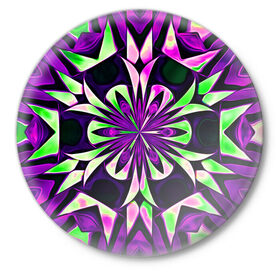 Значок с принтом Kaleidoscope в Тюмени,  металл | круглая форма, металлическая застежка в виде булавки | abstraction | fractal | kaleidoscope | light green | pattern | purple | symmetry | абстракция | калейдоскоп | салатовый | симметрия | узор | фиолетовый | фрактал