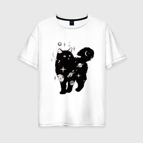 Женская футболка хлопок Oversize с принтом котик шпротик в Тюмени, 100% хлопок | свободный крой, круглый ворот, спущенный рукав, длина до линии бедер
 | 