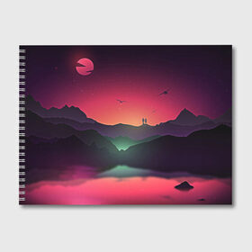 Альбом для рисования с принтом Фиолетовый рассвет в Тюмени, 100% бумага
 | матовая бумага, плотность 200 мг. | colors | закат | кровавый закат | кровавый рассвет | река между гор | цвета
