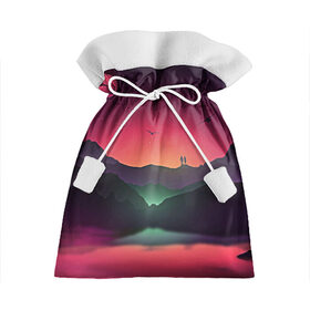 Подарочный 3D мешок с принтом Фиолетовый рассвет в Тюмени, 100% полиэстер | Размер: 29*39 см | Тематика изображения на принте: colors | закат | кровавый закат | кровавый рассвет | река между гор | цвета