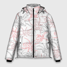Мужская зимняя куртка 3D с принтом Цветные паучки в Тюмени, верх — 100% полиэстер; подкладка — 100% полиэстер; утеплитель — 100% полиэстер | длина ниже бедра, свободный силуэт Оверсайз. Есть воротник-стойка, отстегивающийся капюшон и ветрозащитная планка. 

Боковые карманы с листочкой на кнопках и внутренний карман на молнии. | Тематика изображения на принте: паук | пауки | паучишка | паучище | паучки | паучок