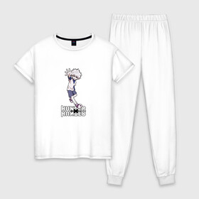 Женская пижама хлопок с принтом Hunter x Hunter в Тюмени, 100% хлопок | брюки и футболка прямого кроя, без карманов, на брюках мягкая резинка на поясе и по низу штанин | killua | мультфильм | охотник х охотник