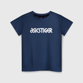 Детская футболка хлопок с принтом ASICSTIGER в Тюмени, 100% хлопок | круглый вырез горловины, полуприлегающий силуэт, длина до линии бедер | acics | asics | asicstiger | tiger | voleybal | volleyball | асикс | волебол | волейбол | волейболист | волейболистка | воллейбол | тигр