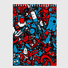 Скетчбук с принтом Красно синие безумие в Тюмени, 100% бумага
 | 48 листов, плотность листов — 100 г/м2, плотность картонной обложки — 250 г/м2. Листы скреплены сверху удобной пружинной спиралью | безумие | много вещей | призрак | чувак