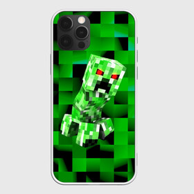 Чехол для iPhone 12 Pro с принтом Minecraft creeper в Тюмени, силикон | область печати: задняя сторона чехла, без боковых панелей | Тематика изображения на принте: blox | creeper | dungeons | game | geometry | logo | pixel | steve | алекс | герои | детям | зелень | игра | квадраты | крипер | куб | логотипы игр | майнкрафт | мальчикам | мобы | персонажи | пиксель | пиксельный | подземелья