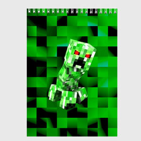 Скетчбук с принтом Minecraft creeper в Тюмени, 100% бумага
 | 48 листов, плотность листов — 100 г/м2, плотность картонной обложки — 250 г/м2. Листы скреплены сверху удобной пружинной спиралью | blox | creeper | dungeons | game | geometry | logo | pixel | steve | алекс | герои | детям | зелень | игра | квадраты | крипер | куб | логотипы игр | майнкрафт | мальчикам | мобы | персонажи | пиксель | пиксельный | подземелья