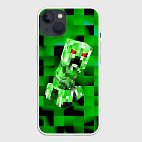 Чехол для iPhone 13 с принтом Minecraft creeper в Тюмени,  |  | blox | creeper | dungeons | game | geometry | logo | pixel | steve | алекс | герои | детям | зелень | игра | квадраты | крипер | куб | логотипы игр | майнкрафт | мальчикам | мобы | персонажи | пиксель | пиксельный | подземелья