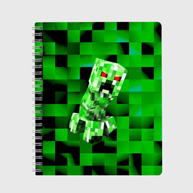Тетрадь с принтом Minecraft creeper в Тюмени, 100% бумага | 48 листов, плотность листов — 60 г/м2, плотность картонной обложки — 250 г/м2. Листы скреплены сбоку удобной пружинной спиралью. Уголки страниц и обложки скругленные. Цвет линий — светло-серый
 | blox | creeper | dungeons | game | geometry | logo | pixel | steve | алекс | герои | детям | зелень | игра | квадраты | крипер | куб | логотипы игр | майнкрафт | мальчикам | мобы | персонажи | пиксель | пиксельный | подземелья