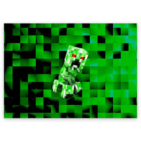 Поздравительная открытка с принтом Minecraft creeper в Тюмени, 100% бумага | плотность бумаги 280 г/м2, матовая, на обратной стороне линовка и место для марки
 | blox | creeper | dungeons | game | geometry | logo | pixel | steve | алекс | герои | детям | зелень | игра | квадраты | крипер | куб | логотипы игр | майнкрафт | мальчикам | мобы | персонажи | пиксель | пиксельный | подземелья
