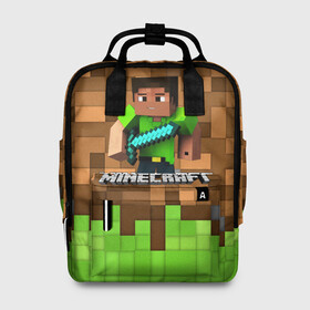 Женский рюкзак 3D с принтом Minecraft logo heroes в Тюмени, 100% полиэстер | лямки с регулируемой длиной, сверху ручки, чтобы рюкзак нести как сумку. Основное отделение закрывается на молнию, как и внешний карман. Внутри два дополнительных кармана, один из которых закрывается на молнию. По бокам два дополнительных кармашка, куда поместится маленькая бутылочка
 | Тематика изображения на принте: blox | creeper | dungeons | game | geometry | pixel | steve | алекс | герои | детям | зелень | игра | квадраты | крипер | куб | логотипы игр | майнкрафт | мальчикам | меч | мобы | персонажи | пиксель | пиксельный | подземелья