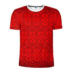 Мужская футболка 3D спортивная с принтом Геометрический орнамент в Тюмени, 100% полиэстер с улучшенными характеристиками | приталенный силуэт, круглая горловина, широкие плечи, сужается к линии бедра | абстракция | геометрия | кубы | орнамент | паттерн | полосы | узор