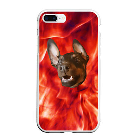Чехол для iPhone 7Plus/8 Plus матовый с принтом Огненый Пес в Тюмени, Силикон | Область печати: задняя сторона чехла, без боковых панелей | голова | горячий | горящий | доберман | животное | зверек | зверь | зубы | клык | красный | лицо | овчарка | огонь | пес | пламя | рот | ротвейлер | свет | собака | удивленный | улыбка | щенок