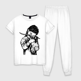 Женская пижама хлопок с принтом Дитя тьмы в Тюмени, 100% хлопок | брюки и футболка прямого кроя, без карманов, на брюках мягкая резинка на поясе и по низу штанин | 