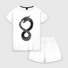 Женская пижама с шортиками хлопок с принтом Уроборос в Тюмени, 100% хлопок | футболка прямого кроя, шорты свободные с широкой мягкой резинкой | 8 | dragon | eight | infinity | ouroboros | serpent | snake | tale | viper | бесконечность | восемь | дракон | змея | уроборос | хвост