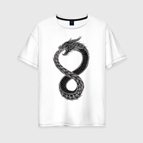 Женская футболка хлопок Oversize с принтом Уроборос в Тюмени, 100% хлопок | свободный крой, круглый ворот, спущенный рукав, длина до линии бедер
 | 8 | dragon | eight | infinity | ouroboros | serpent | snake | tale | viper | бесконечность | восемь | дракон | змея | уроборос | хвост