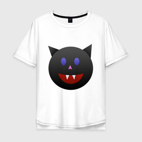 Мужская футболка хлопок Oversize с принтом Смайл вампир в Тюмени, 100% хлопок | свободный крой, круглый ворот, “спинка” длиннее передней части | вампир | вампиры | летучая мышь | мыши | смайл | смайлик | смайлики | смайлы | хэллоуин