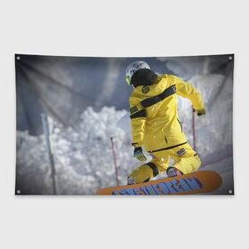 Флаг-баннер с принтом сноубордист в Тюмени, 100% полиэстер | размер 67 х 109 см, плотность ткани — 95 г/м2; по краям флага есть четыре люверса для крепления | snowboard | прыжок | сноуборд | сноубординг | сноубордист | экстрим