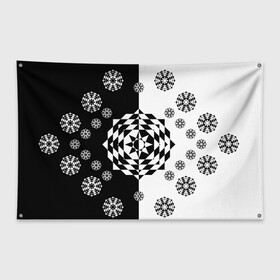 Флаг-баннер с принтом Черное солнце в Тюмени, 100% полиэстер | размер 67 х 109 см, плотность ткани — 95 г/м2; по краям флага есть четыре люверса для крепления | геометрия | монохром | роза | ромбы | снежинки | треугольники | цветок | черно белое