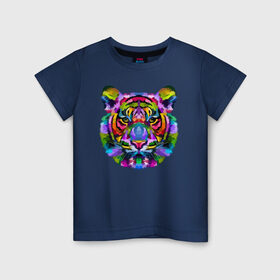 Детская футболка хлопок с принтом Color tiger в Тюмени, 100% хлопок | круглый вырез горловины, полуприлегающий силуэт, длина до линии бедер | color | ears | eyes | muzzle | neon | tiger | vanguard | view | авангард | взгляд | глаза | неон | тигр | уши | цвет