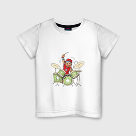 Детская футболка хлопок с принтом Аниме барабанщик  в Тюмени, 100% хлопок | круглый вырез горловины, полуприлегающий силуэт, длина до линии бедер | аниме | аниме барабанщик | аниме парень | барабан | кун | манга