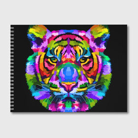 Альбом для рисования с принтом Neon tiger в Тюмени, 100% бумага
 | матовая бумага, плотность 200 мг. | Тематика изображения на принте: color | ears | eyes | muzzle | neon | tiger | vanguard | view | авангард | взгляд | глаза | неон | тигр | уши | цвет