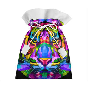 Подарочный 3D мешок с принтом Neon tiger в Тюмени, 100% полиэстер | Размер: 29*39 см | Тематика изображения на принте: color | ears | eyes | muzzle | neon | tiger | vanguard | view | авангард | взгляд | глаза | неон | тигр | уши | цвет