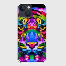 Чехол для iPhone 13 mini с принтом Neon tiger в Тюмени,  |  | Тематика изображения на принте: color | ears | eyes | muzzle | neon | tiger | vanguard | view | авангард | взгляд | глаза | неон | тигр | уши | цвет