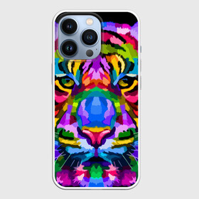 Чехол для iPhone 13 Pro с принтом Neon tiger в Тюмени,  |  | Тематика изображения на принте: color | ears | eyes | muzzle | neon | tiger | vanguard | view | авангард | взгляд | глаза | неон | тигр | уши | цвет